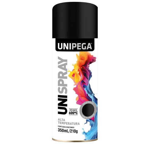 Tinta Spray Alta Temperatura Preto Fosco 600C 350ml 210g Unipega