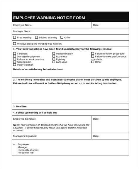 Free 9 Sample Employee Warning Forms In Pdf Ms Word