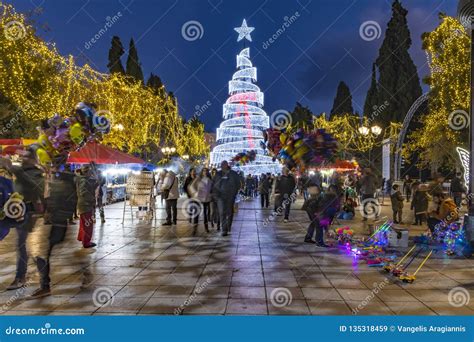 Syntagma Square With Christmas Tree Editorial Stock Image Image Of