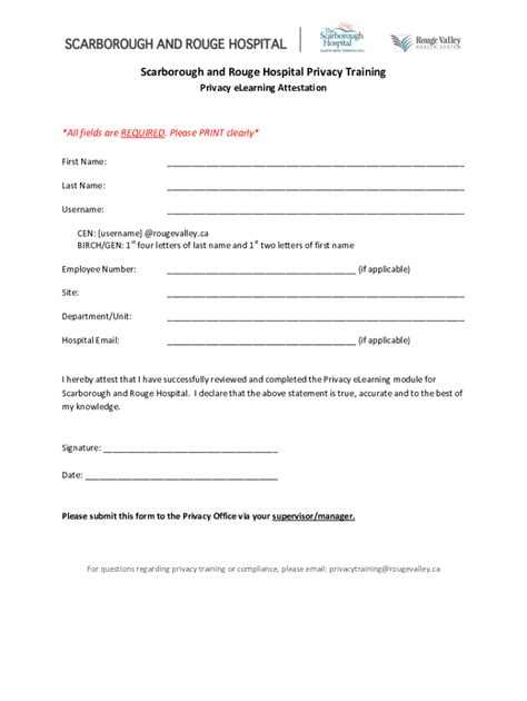 Fillable Online Scarborough And Rouge Hospital Privacy Training Fax