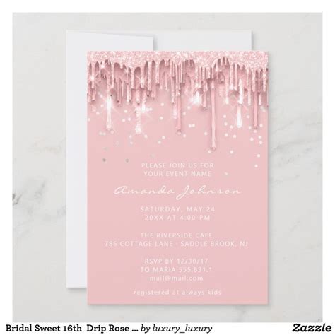 Bridal Sweet Th Drip Rose Glitter Baby Pink Invitation Zazzle