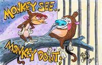 Charming Image in Still Life Fashion of a Monkey with Various Fruit For ... 