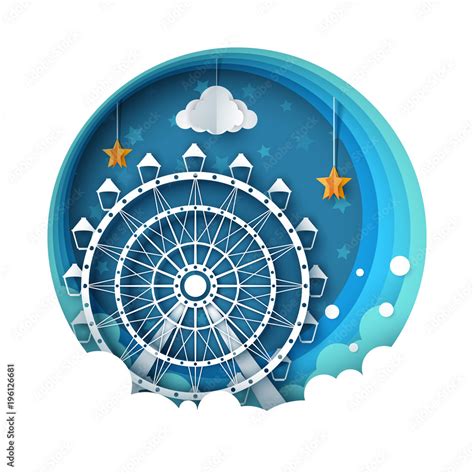 Cartoon Paper Landscape Ferris Wheel Illustration Vector Eps 10 Stock