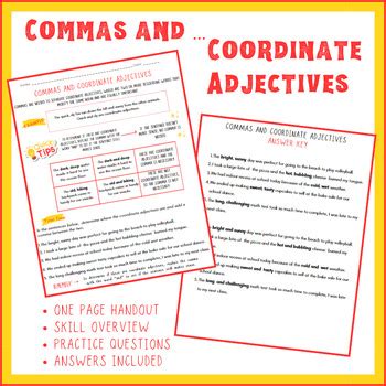 Commas And Coordinate Adjectives Resource Worksheet Handout Practice