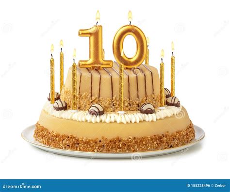 Festive Cake With Golden Candles Number 10 Stock Photo Image Of