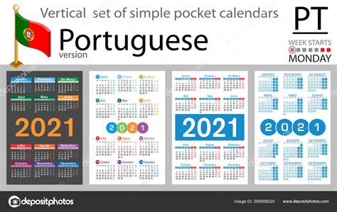 Conjunto Vertical Portugués Calendarios Bolsillo Para 2021 Dos Mil