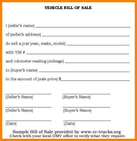 How To Write Dmv Bill Of Sale Bill Of Sale Form Template Vehicle Printable