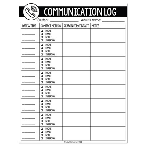 printable parent communication log  teachers totally