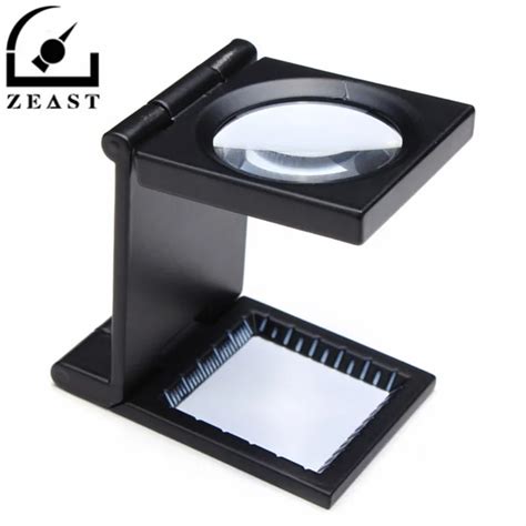 X Mini Zinc Alloy Black Metal Folding Magnifier With Scale Pouch