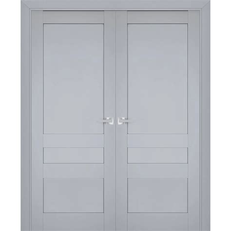 Interior Solid French Double Doors | Veregio 7411 Matte Grey | Wood