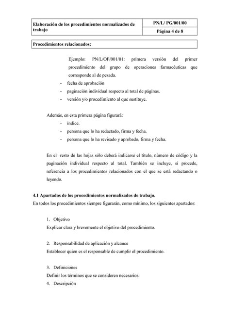 Elaboracion De Los Procedimientos Normalizados De Trabajo Pdf