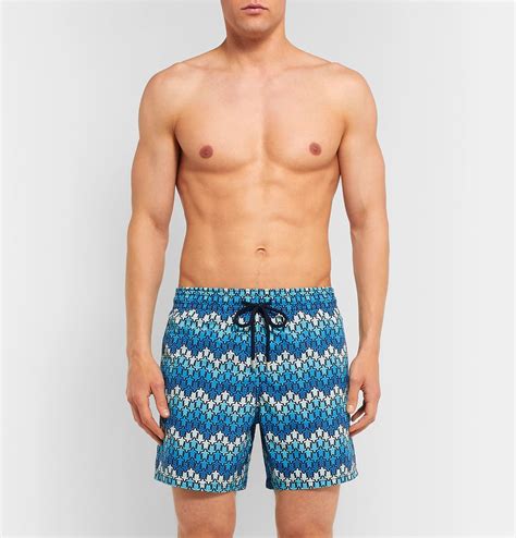 Vilebrequin Moorea Swim Short Herringbones Turtles Azul Marino In Blue