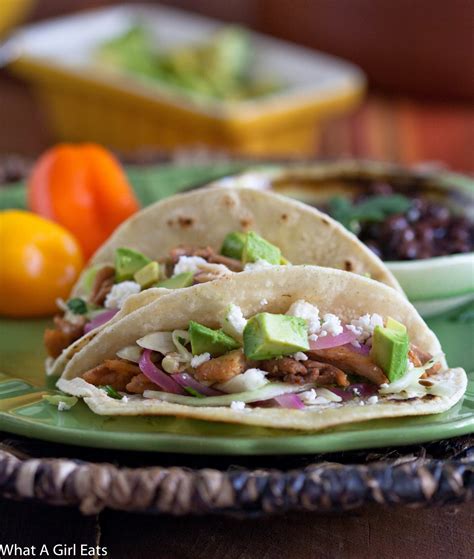 Chicken Tacos with Pickled Onion and Cilantro Slaw - What A Girl Eats