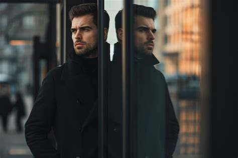 Premium Photo Man Standing In Front Of Glass Door