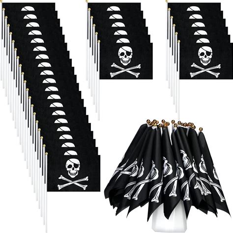 100 Pcs Mini Pirate Flag Bulk Small Hand Held Jolly Roger