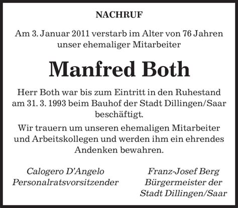 Traueranzeigen Von Manfred Both Saarbruecker Zeitung Trauer De