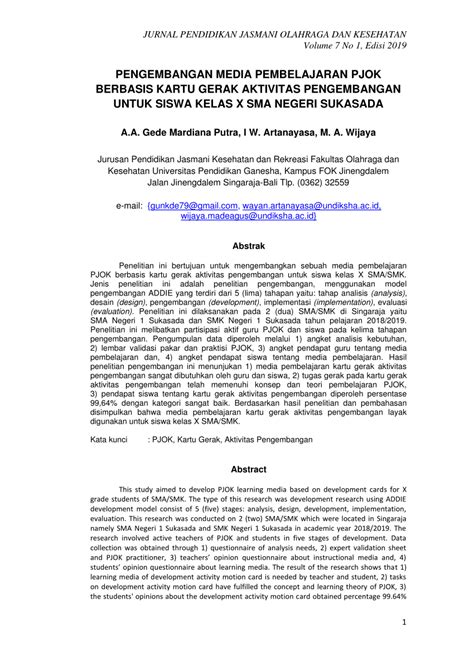 Pdf Pengembangan Media Pembelajaran Pjok Berbasis Kartu Gerak Aktivitas Pengembangan Untuk