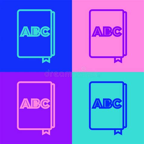 Pop Art Line Abc Book Icon Isolated On Color Background Dictionary