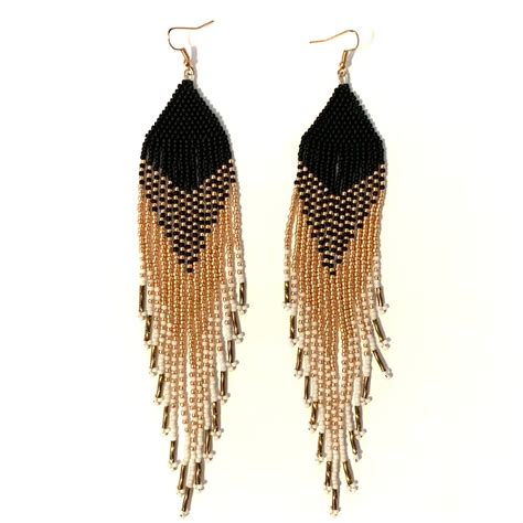 Handmade Seed Bead Fringe Drop Earrings Etsy