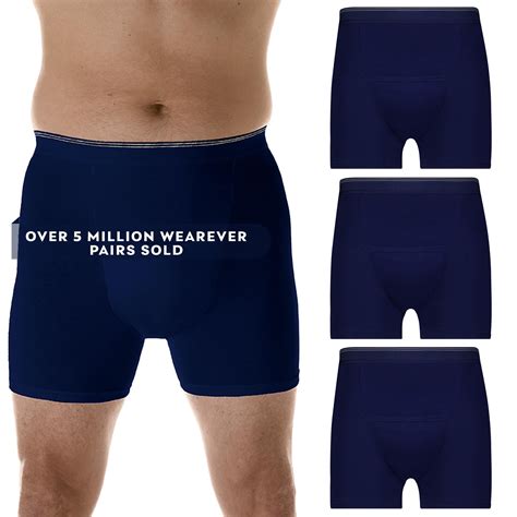 Wearever Mens Incontinence Underwear Washable Boxer Briefs Maximum Absorbency 3 Pack Navy