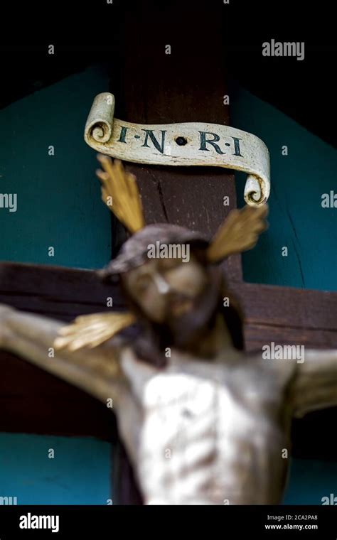 Old Cross Jesus Christ Blurred The Sign With The Inscription Inri