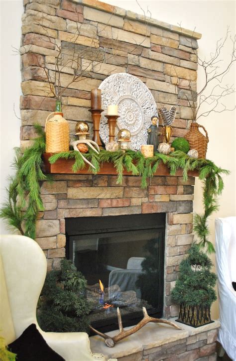 Sophias Rustic Stone Christmas Mantel