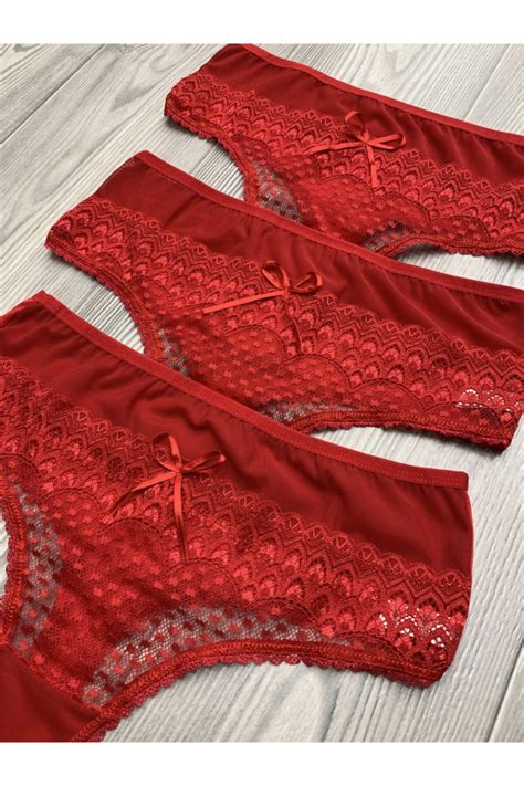 ikinciten lingerie Kadın Kırmızı Battal Beden lü Tanga Set Fiyatı