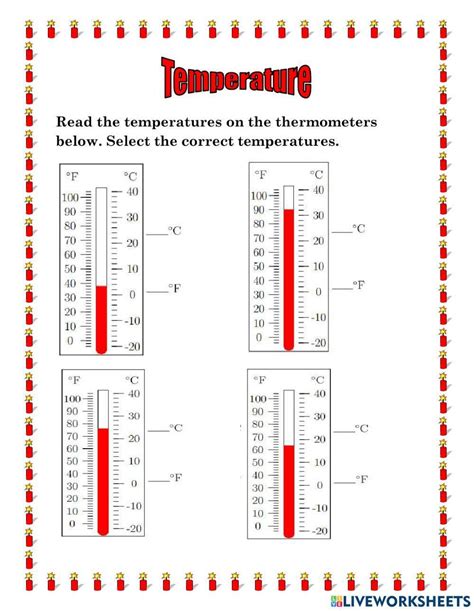 Grade Temperature Worksheets Reading A Thermometer Fahrenheit