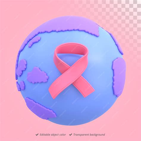 Premium PSD | 3d rendering of a world globe with pink ribbon for breast