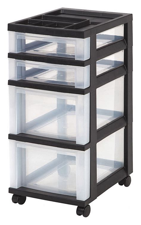 Cart with Organizer Top, 4 Drawer, 26 7/16 in Height, 12 in Width, 14 1 ...