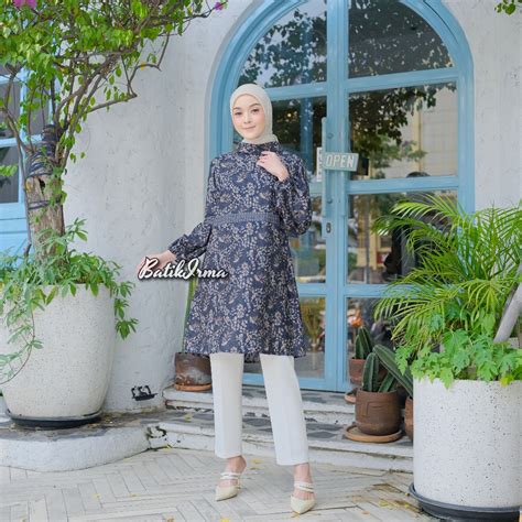 Jual Tunik Batik Wanita Lengan Balon Tunik Batik Terbaru Motif Jaiz