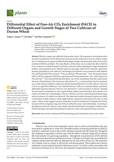 Pdf Differential Effect Of Free Air Co2 Enrichment Face In