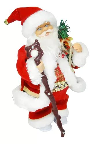 Papai Noel Musical Movimento Cajado E Luz Natal 33 Cm Cor Vermelho