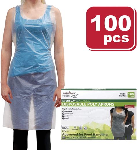 Kleen Chef Kitchen Waterproof Disposable Poly Aprons Osfm 100 Per Box