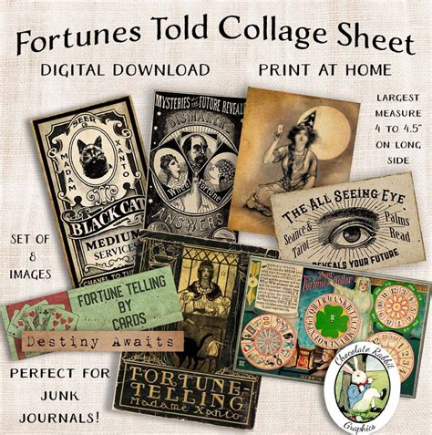 Halloween Fortune Teller Clip Art, Printable Junk Journal Collage Sheet ...