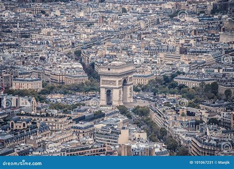 Aerial View of the Arc De Triomphe in Paris Stock Image - Image of ...