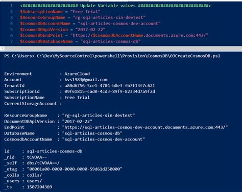 Provisioning Azure Cosmos DB Using Powershell SQL Articles