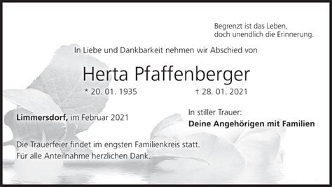 Herta Pfaffenberger Traueranzeige Trauer InFranken De