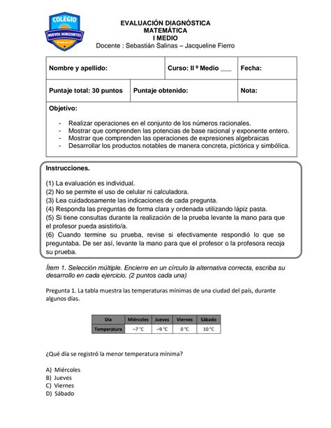 Solution Evaluaci N Diagn Stica I Medio Studypool