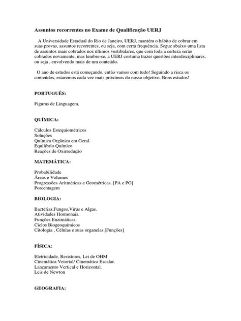 Assuntos Recorrentes na UERJ | PDF | Ciências e Matemática