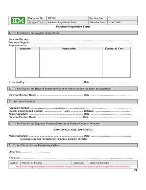 Fillable Online Purchase Requisition Form 1 1 1 To Be Filled By The