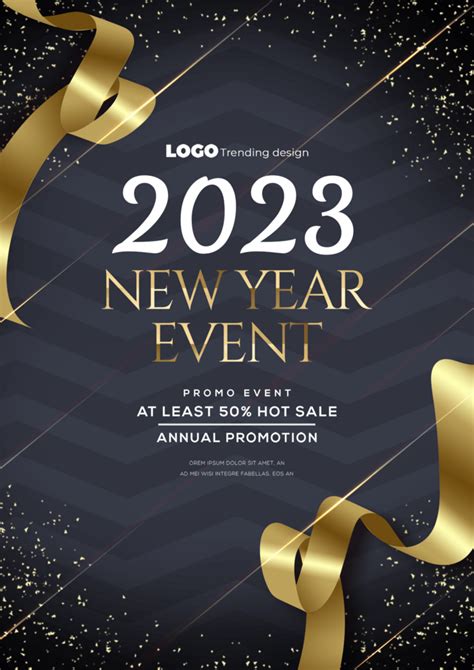 2023 Happy New Year Gold Ribbon Promotional Poster Template Pikbest