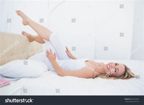 Happy Blonde Woman Resting Bed Home Stock Photo 249723361 Shutterstock