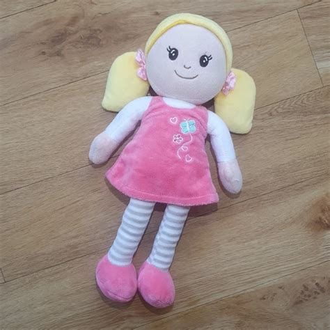 ARGOS SOFT TOY Dolly Rag Doll Plush Blonde Hair Pink Butterfly Dress Inches PicClick UK