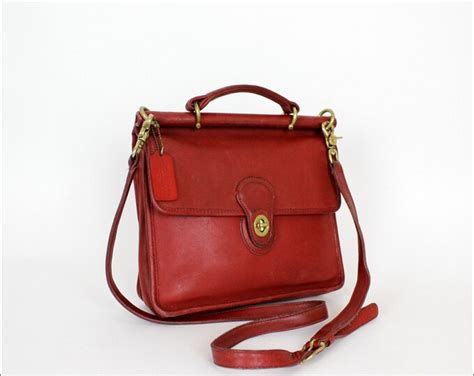 Coach Willis Bag Vintage Crimson Red Leather Coach Satchel Etsy