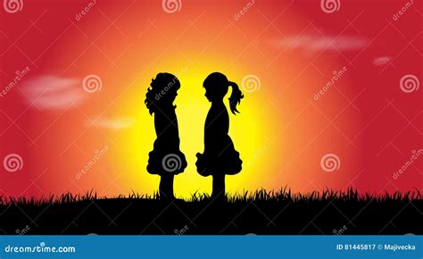 Vector Silhouette of Siblings. Stock Illustration - Illustration of ...