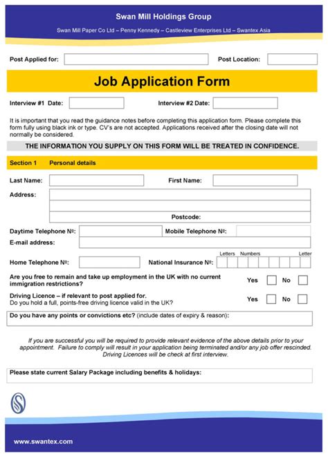 Job Printable Application Form Jobapplicationforms Net