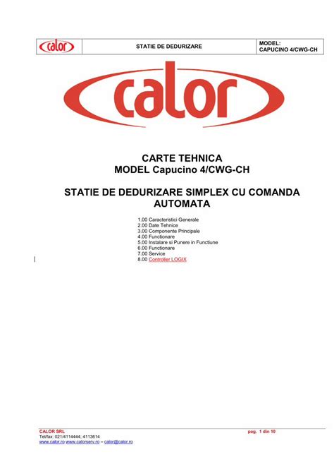 Pdf Carte Tehnica Statie Dedurizare Capucino Cwg Tehnica Statie