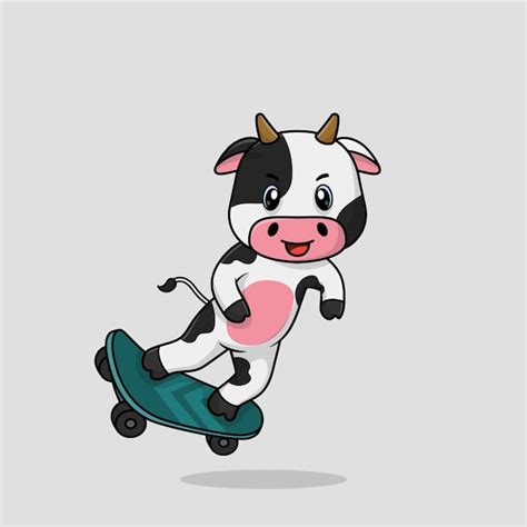 Premium Vector Vector Cute Baby Cow Cartoon Playing Skateboard Icon