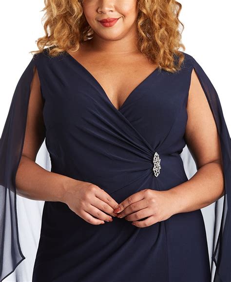 R And M Richards Plus Size Embellished Chiffon Cape Dress Macys